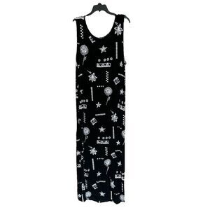 Vikki Vi Maxi Tank Dress OX - 1X Sleeveless Stretchy Slinky Black Floral Artsy